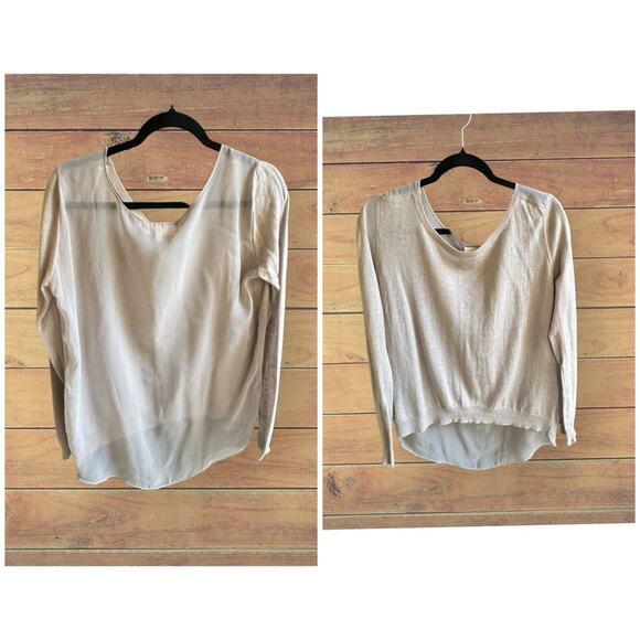 MM Couture taupe lightweight sweater with sheer back - Picture 1 of 7
